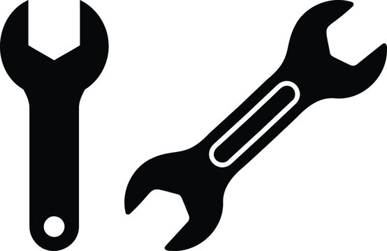 Wrench icon. Spanner tool with hex socket symbol design. Simple pictogram for repair, maintenance, mechanic and tool service.