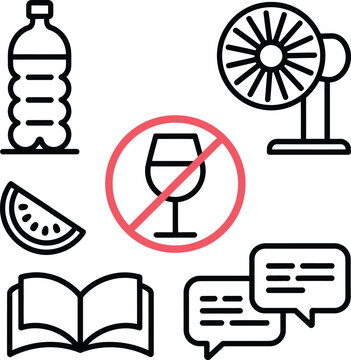 Bottle Fan Watermelon Book Chat and No Alcohol Icon Set