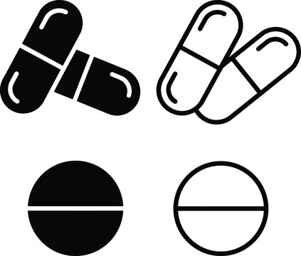 Capsule Pill and Tablet Medicine Icon Vector Set