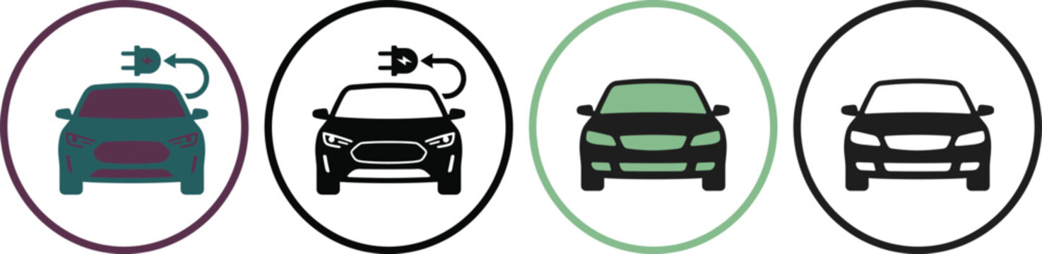 Electric Car Front View Icon Vector Set