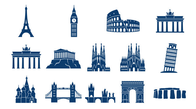 Famous European Landmarks Collection: Travel Icons Set