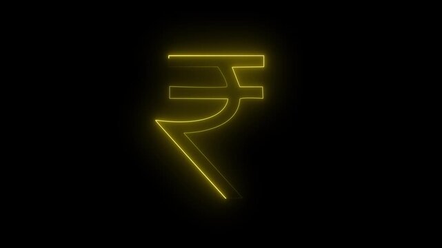 Indian rupee symbol currency sign on a modern glass skyscraper. Mirrored sky and city on modern facade. Business and finance concept 4k video.