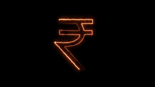 Indian rupee symbol currency sign on a modern glass skyscraper. Mirrored sky and city on modern facade. Business and finance concept 4k video.