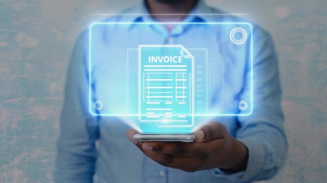 Hologram of a digital invoice. Digital business.