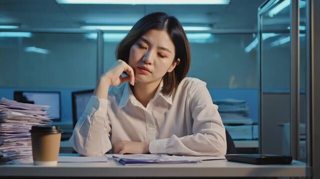 Very tired worker in the office.