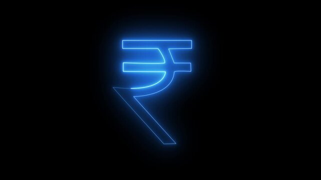 Indian rupee symbol currency sign on a modern glass skyscraper. Mirrored sky and city on modern facade. Business and finance concept 4k video.