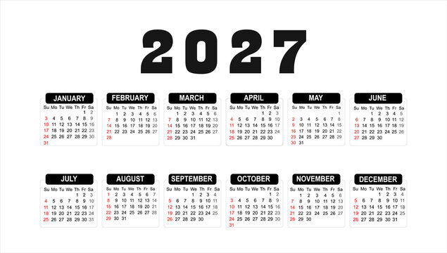 Calendar 2026, calendar 2027 week start Monday corporate design planner template.Calendar 2027 template, Planner 2027 year, Wall calendar  template, Week Starts Monday, Set of 12 calendar,