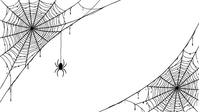 Halloween spider web border design with tiny spider transparent background vector