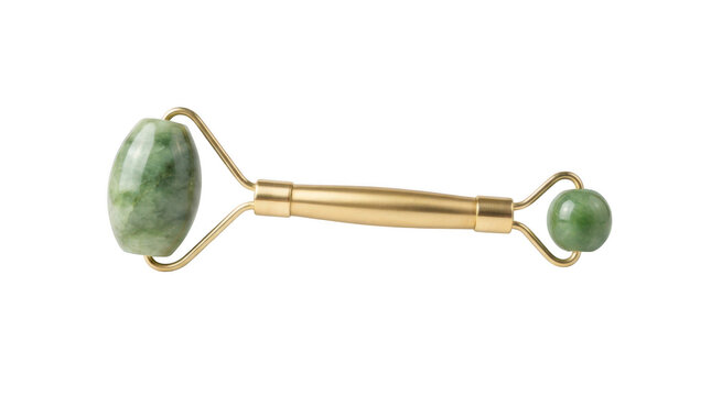 Dualended jade facial roller tool isolated on transparent background
