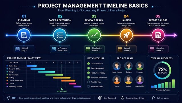 Project Management Timeline Educational Infographic