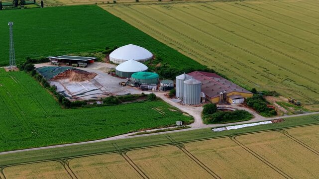 Aerial Drone View of Biogas Plant Surrounded by Farmland