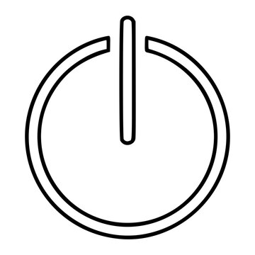 A clean black and white line art vector icon of a circular power button with universal standby symbol, essential for representing on-off functions, technology controls, or digital interfaces in softwa