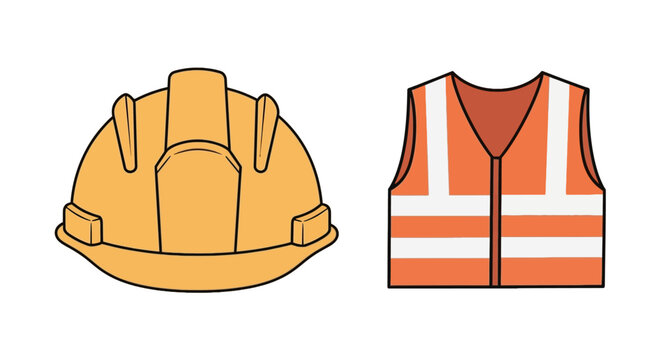 Yellow construction hard hat and orange reflective safety vest