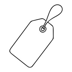 Stylish tilted luggage tag vector icon with curved string attachment, clean minimalist outline illustration, hand-traced scalable SVG for travel apps and baggage claim visual systems. © MD
