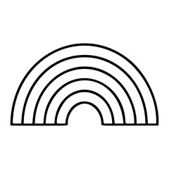 Obraz premium A clean black and white line art vector icon of a rainbow with arcing bands, wonderful for weather apps, children's designs, or positive hopeful messaging.