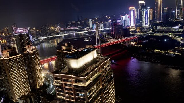 Chongqing cyberpunk city skyline superzoom
