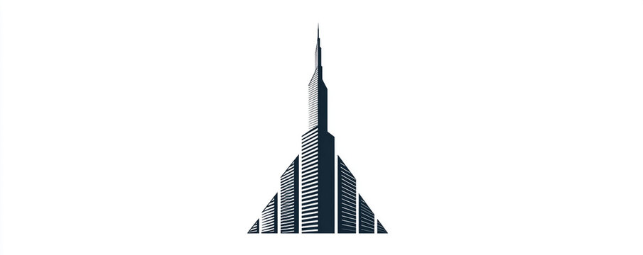 Luxury corporate logo, 3D glass skyscraper outline with sharp minimalist lines, isolated on white, 32k