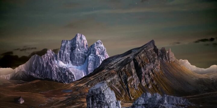 night view of a mountain in the night sky with stars.