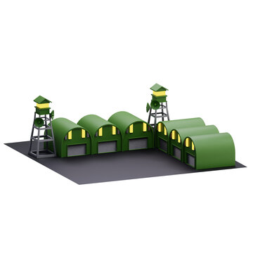 3D Army Military Camp Barracks Hangar Watchtower Strategic Defense Complex