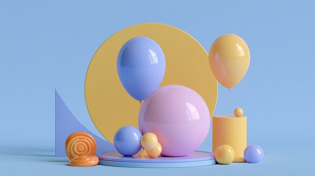 Minimalist pastel blue and yellow 3D sphere composition