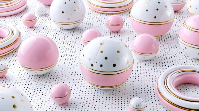 Minimalist pink and white 3D patterned porcelain spheres