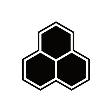 Black honeycomb icon isolated on white. Hexagon geometric shape for web design.