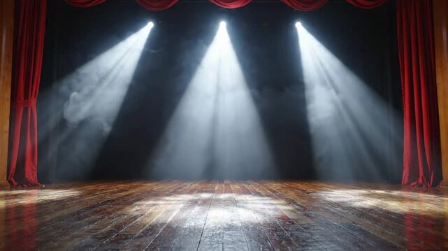 Spot light stage loop animation showing three beams of light in dark setting