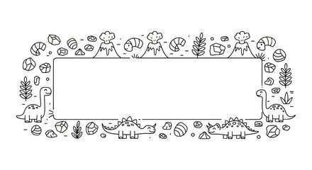 Prehistoric dinosaur border with volcanoes and ancient fossils © udin