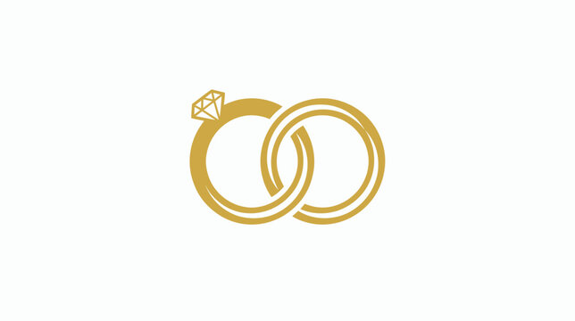 Two Gold Wedding Rings Interlocked, One with Diamond