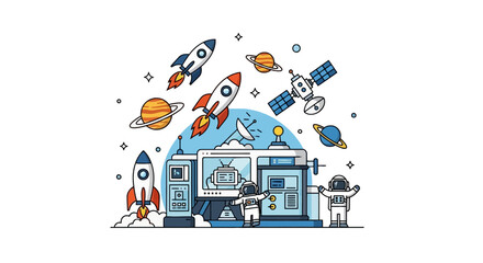 Space exploration mission with astronauts and rocket ships © udin