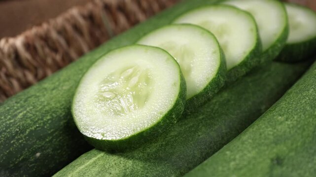 Fresh Sliced Cucumber in a Woven Basket