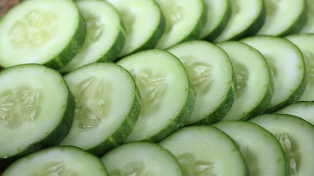 Fresh Sliced Cucumber in a Woven Basket