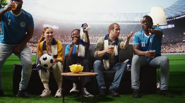 High fidelity sports broadcasting transports friends to a stadium pitch as soccer fans sit on the couch, eat chips and cheer for the team.