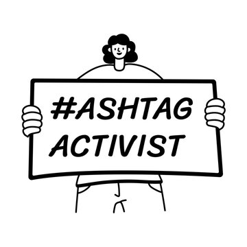 A glyph style illustration showing a person holding activist banner