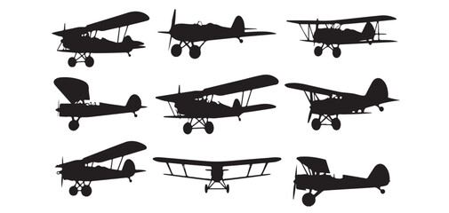 Vintage Airplane Silhouette Collection Retro Aircraft Vector Bundle vector illustrator eps10 © LATIF