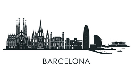 Obraz premium Barcelona Skyline Silhouette - Iconic Cityscape with Famous Landmarks