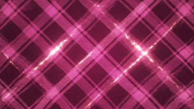 Abstract shimmering pink plaid pattern texture background with diagonal glowing light streaks, modern wallpaper design concept