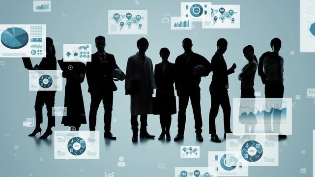 多国籍の人々とデジタルテクノロジー。ビジネス、マーケティング、DX、経済、金融、経営、人材、企業
