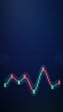 Vertical trading chart builds candle by candle through a downtrend and rebound, neon buy and sell tags glowing, tailored for finance reels, app promos and fintech ads.