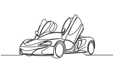 Obraz premium Continuous single line drawing of a fast luxury sports car with open doors