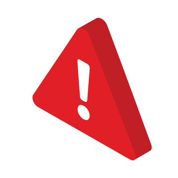 Red warning triangle with exclamation mark, hazard alert symbol, attention sign for danger, 3d isometric view