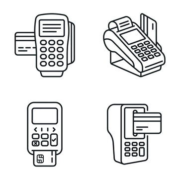 Collection of Four Different Types of Payment Terminals and Card Readers.