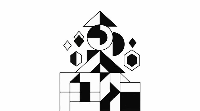 Abstract composition of geometric shapes in black and white (1)