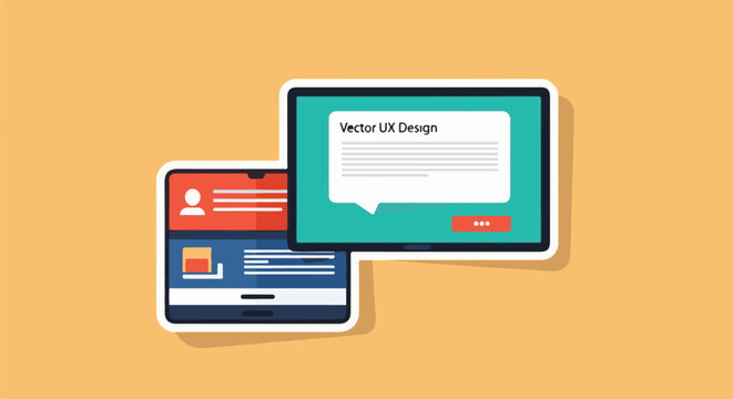 A stylized illustration of a smartphone and tablet showcasing vector UX design on their screens