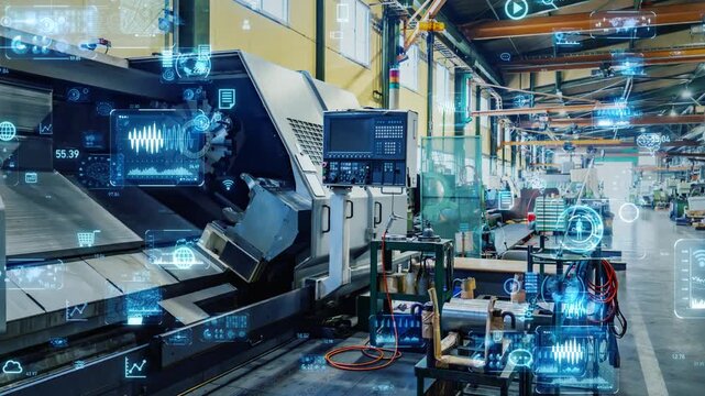 工場とデジタルテクノロジー。DX、製造業、産業、工業、機械、システム、FA、データ、IIoT、AI