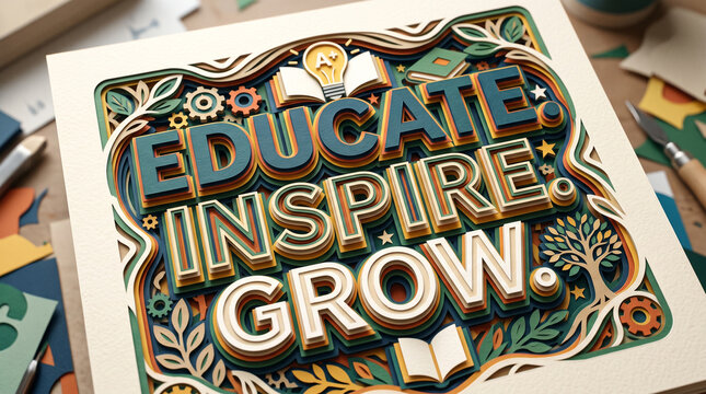 Colorful paper cut typography. Educational inspirational quote