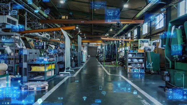 工場とデジタルテクノロジー。DX、製造業、産業、工業、機械、システム、FA、データ、IIoT、AI