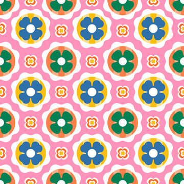 Bold Retro Floral Seamless Pattern colorful geometric modern Bohemian