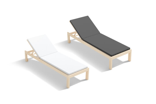 Blank black and white hotel lounger mockup png, transparent background, 3d rendering. Empty lounge with mattress spa or pool mock up cut out. Clear resort deckchair for sunbathing vacation template.