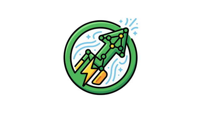 A green circle with a molecular structure and a lightning bolt